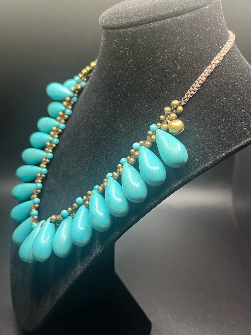 Handmade style turquoise boho festival style necklace with bells - Picture 4 of 8